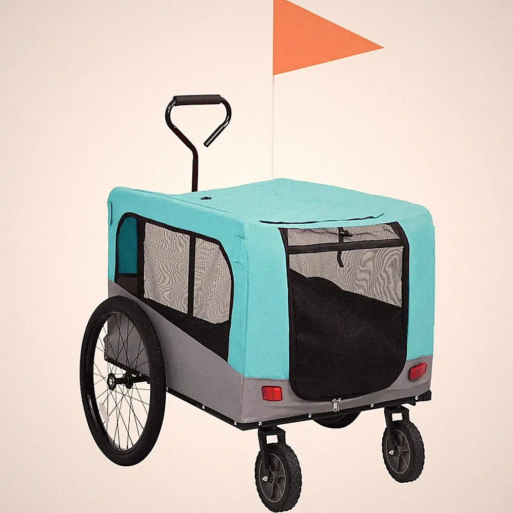 2-in-1 Fahrradanhänger für Hunde und Buggy Blau und Grau