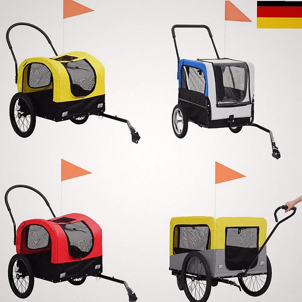 2 in 1 Fahrradanhänger Hundeanhänger Hunde Fahrrad Tier Anhänger Aluminium DE