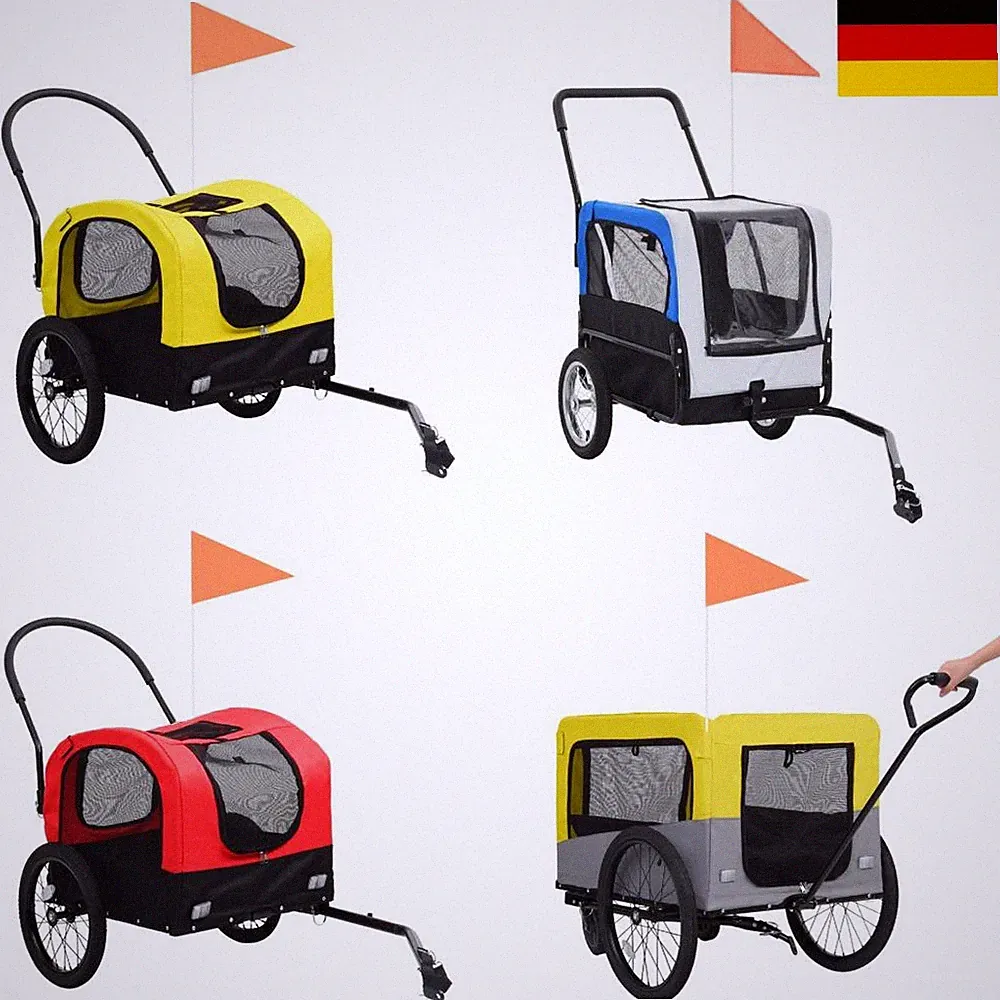2 in 1 Fahrradanhänger Hundeanhänger Hunde Fahrrad Tier Anhänger Aluminium DE