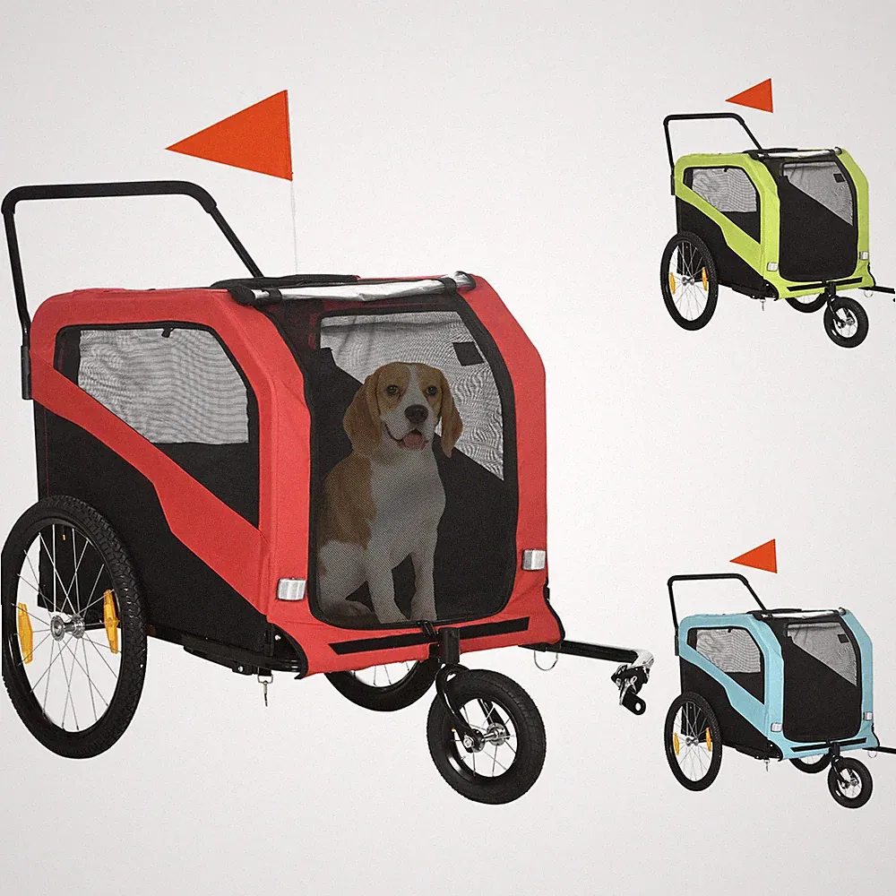 2-in-1 Hundeanhänger, Fahrradanhänger für Hunde, Hundewagen mit Reflektoren