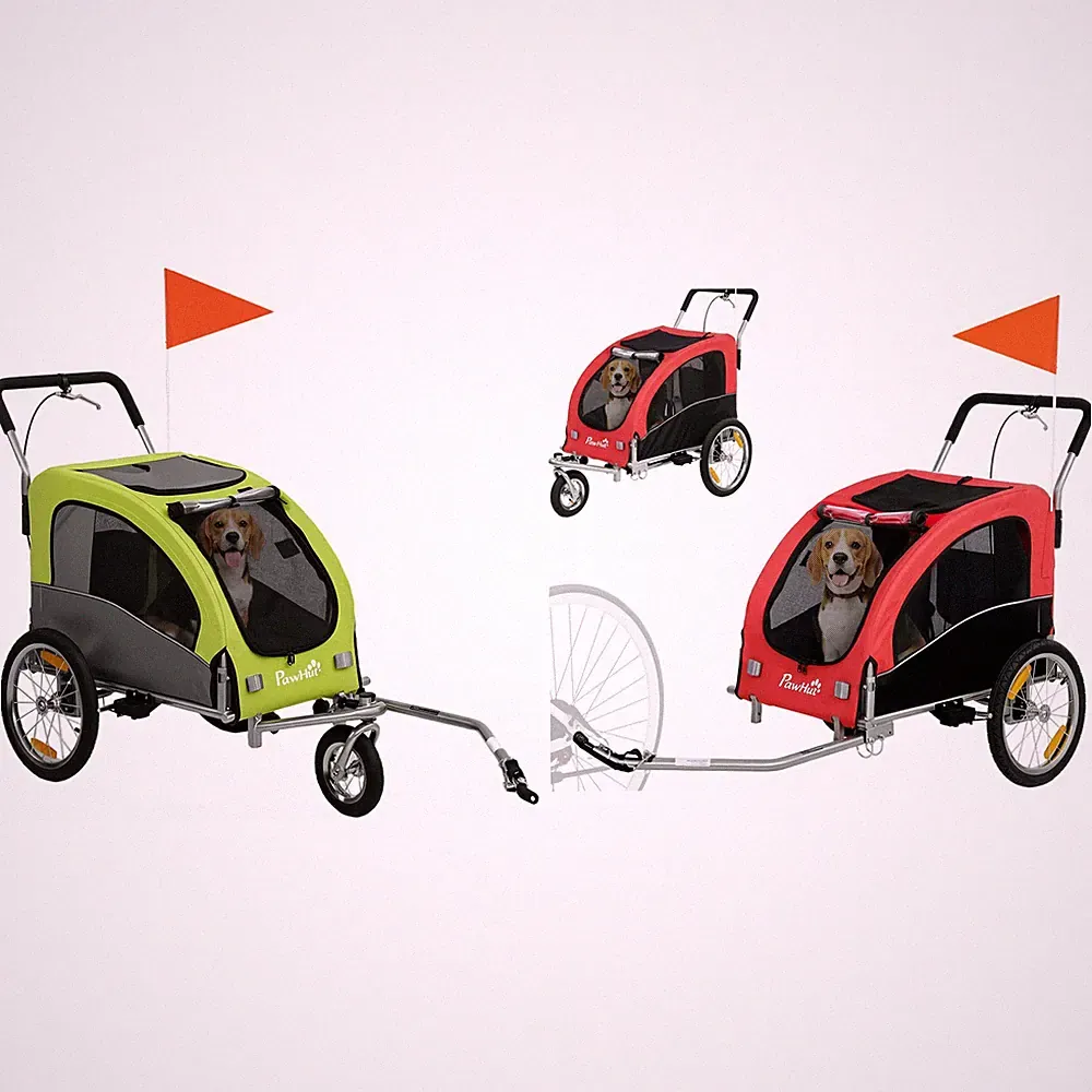 2-in-1 Hundeanhänger für Fahrrad Hundebuggy für kleine mittelgroße Hunde