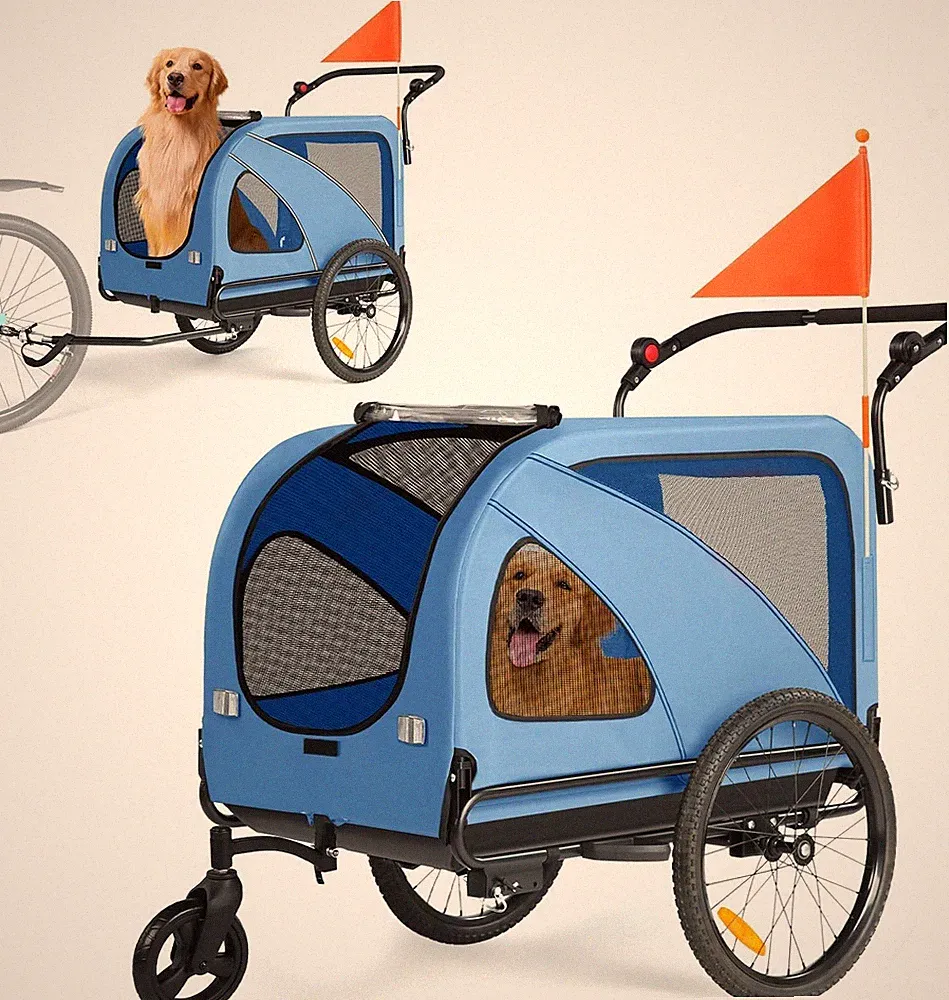 2-in-1 XXL Fahrradanhänger Hunde Universal Hundeanhänger für Fahrrad Bis 50kg DE