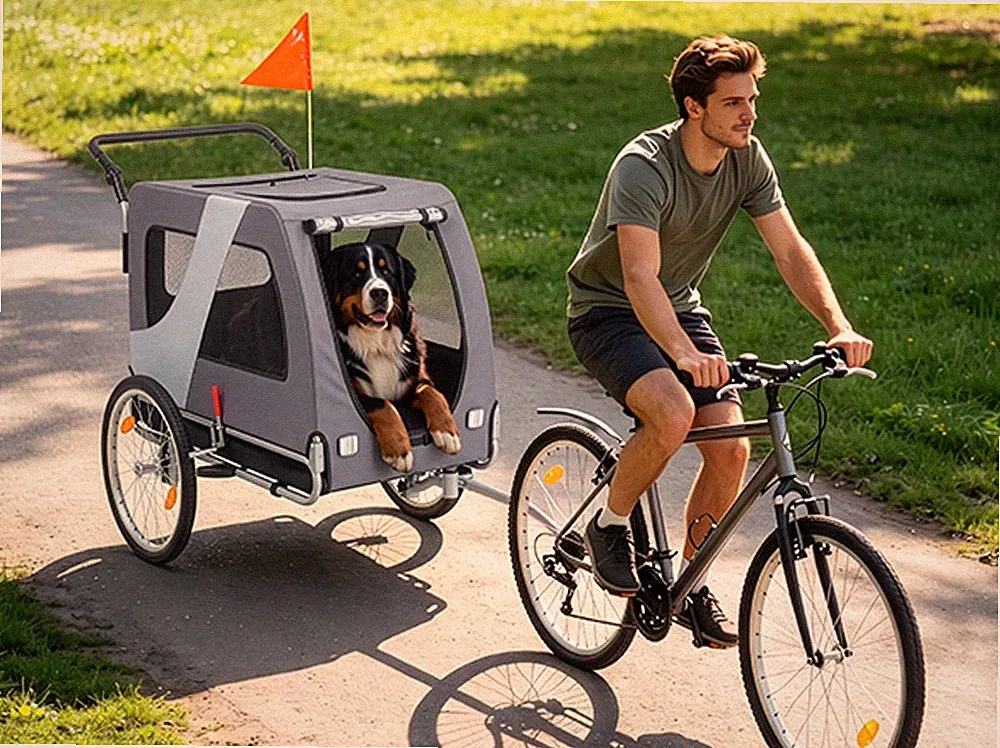 2in1 Hundeanhänger&Faltbar/Tragbar Fahrradanhänger Bis 80kg Hunde Anhänger Grau