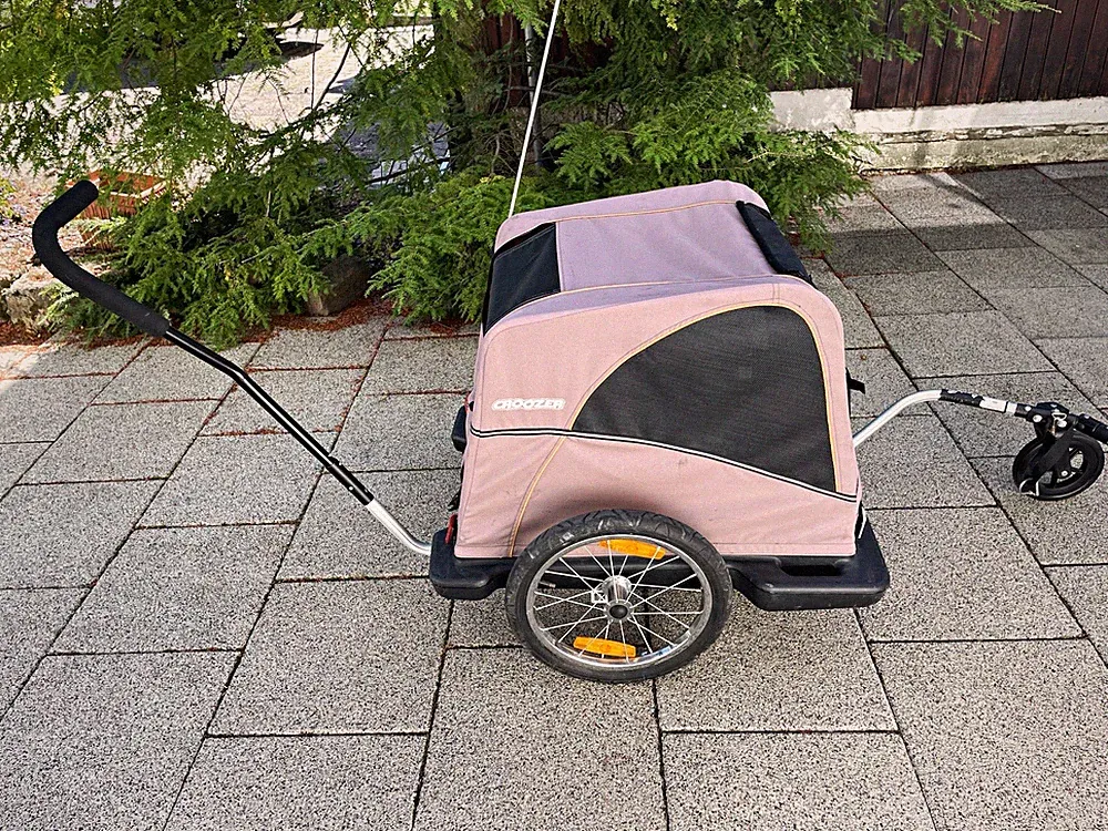 CROOZER Hunde-Fahrradanhänger 2-Rad mit Deichsel/Kupplung & Fahne beige