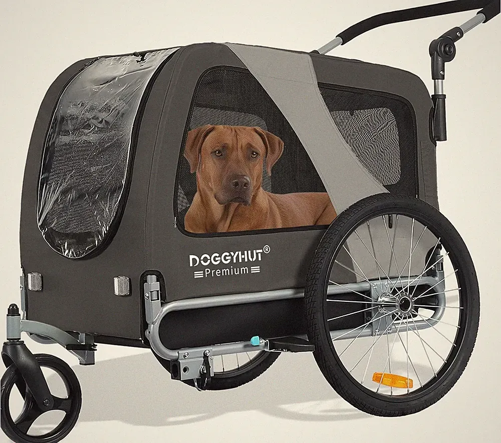 DOGGYHUT® Premium 2in1 Hunde Fahrradanhänger Hundebuggy Hundeanhänger Groß 270L