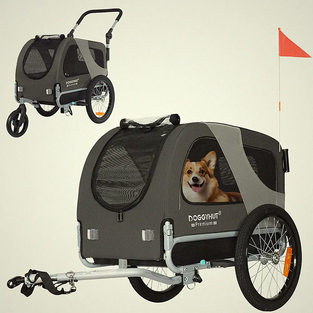 DOGGYHUT® Premium MEDIUM Hundeanhänger & Jogger 2 in 1 Fahrradanhänger