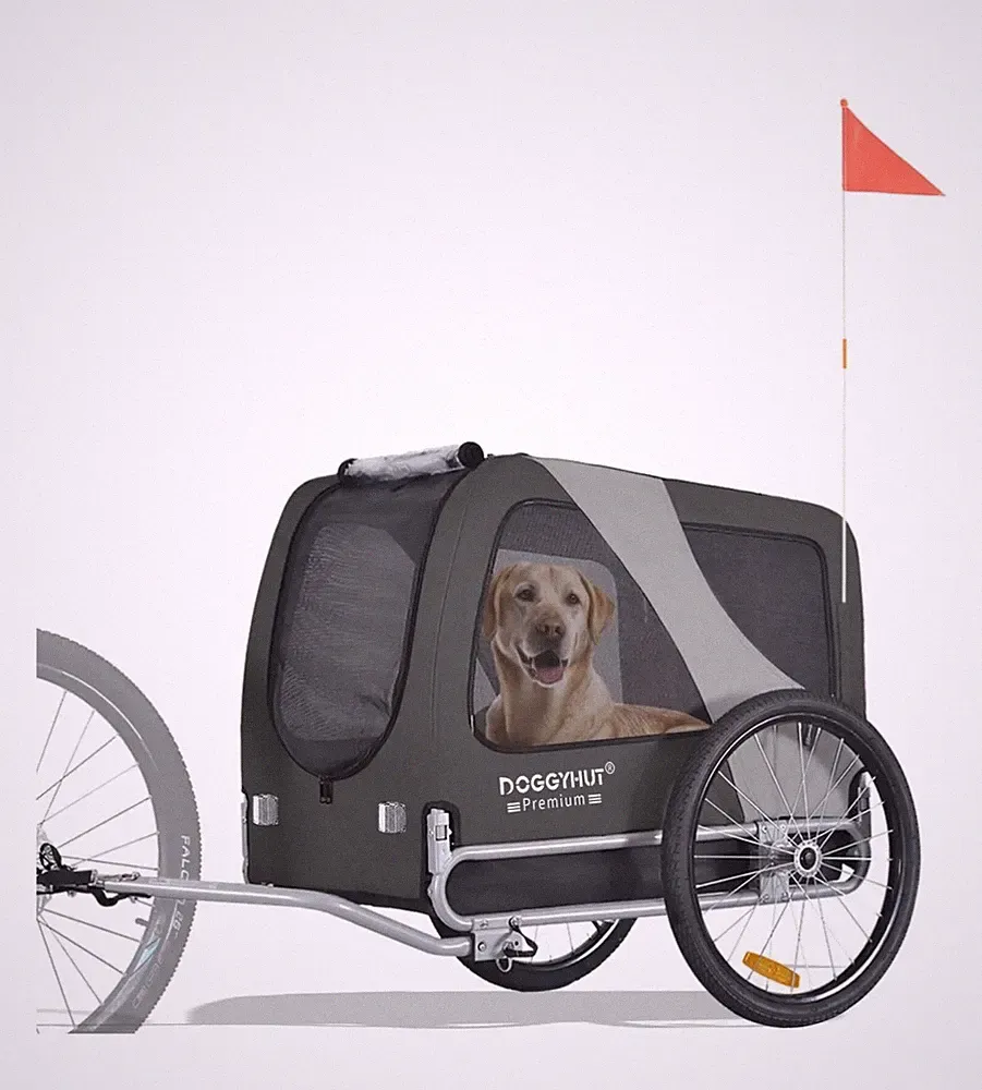 Fahrradanhänger 15-30KG Hund neu grau Doggyhut Premium Large mittelgroße Hunde
