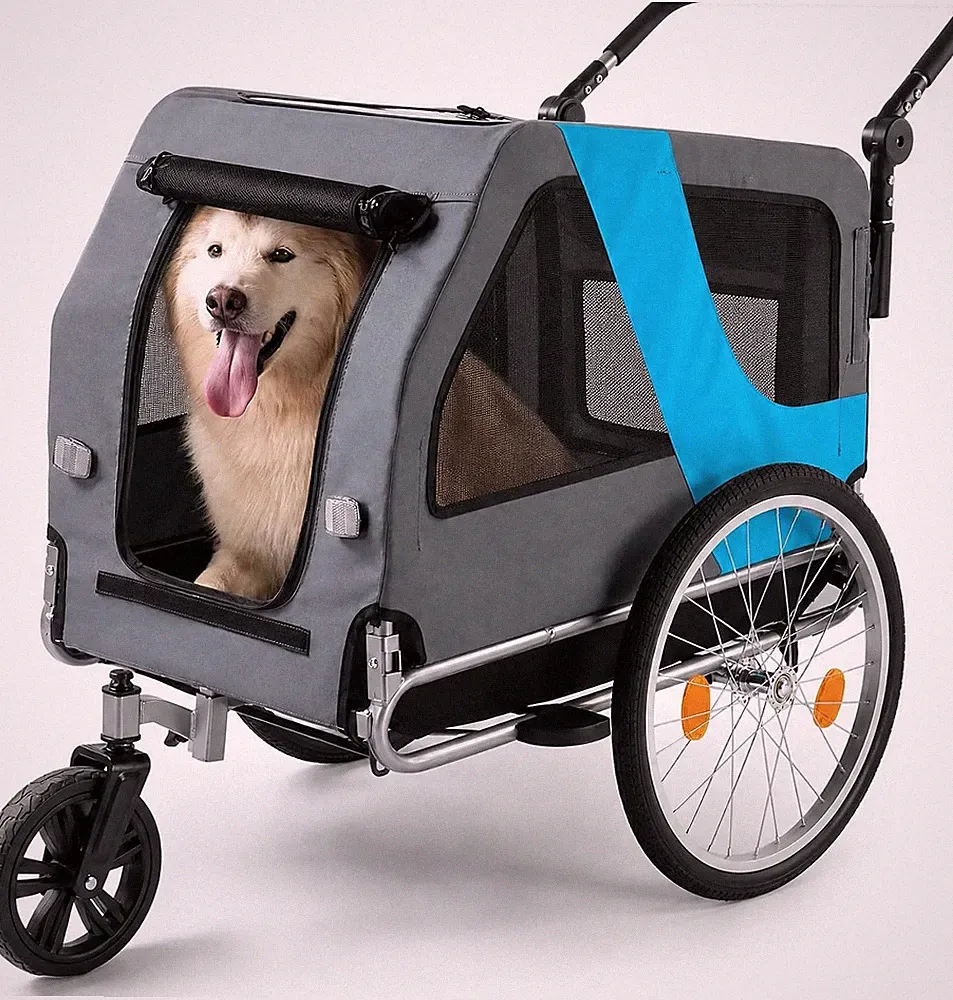 Fahrradanhänger für Hunde, Haustiere und Fahrräder, 2-in-1 mit Regenschutz