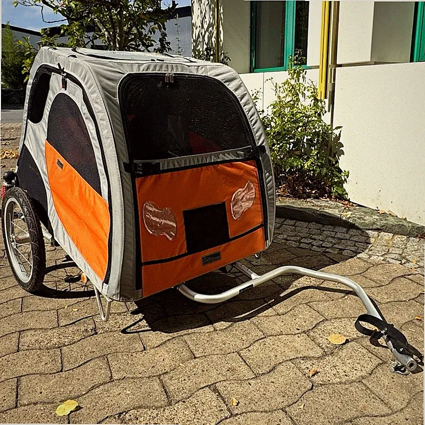 Fahrradanhänger für Hunde, wie neu, faltbar Aluminium Grau/Orange