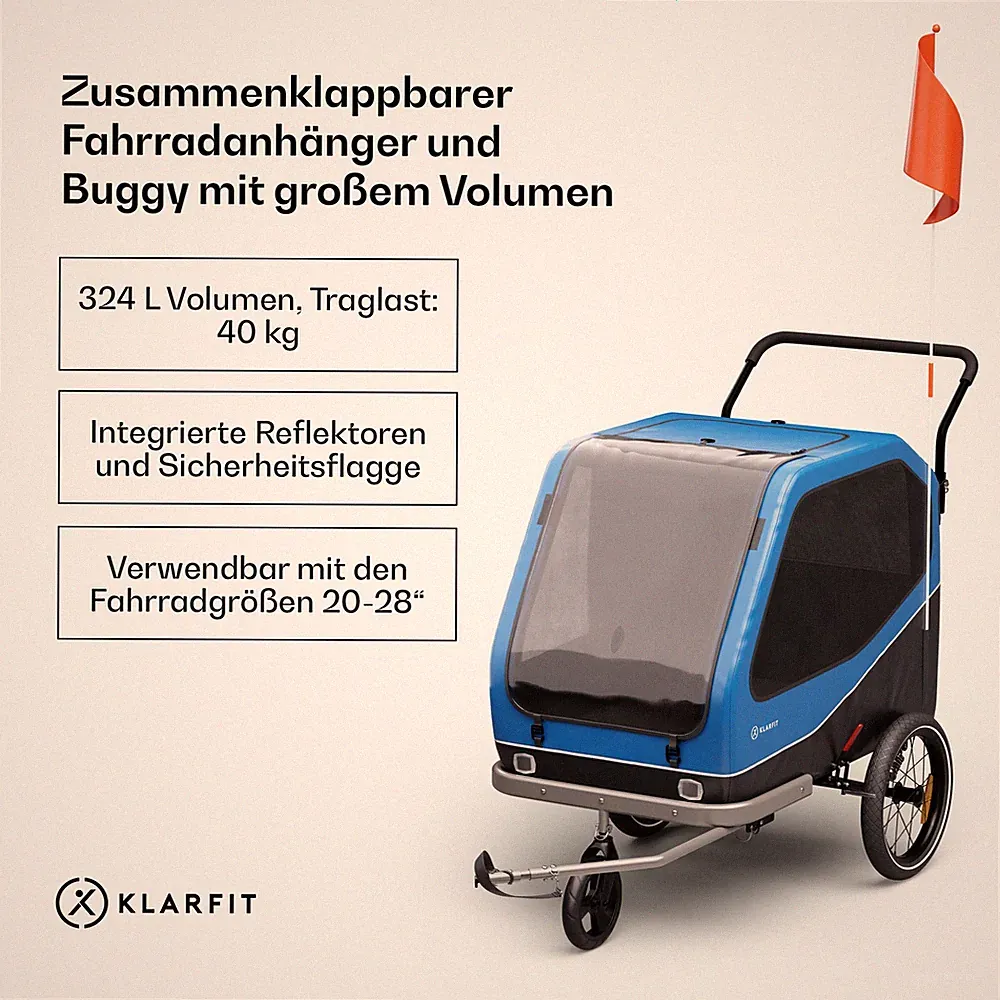 Fahrradanhänger Hund Kinderanhänger Transportanhänger Wetterfest Klappbar Blau