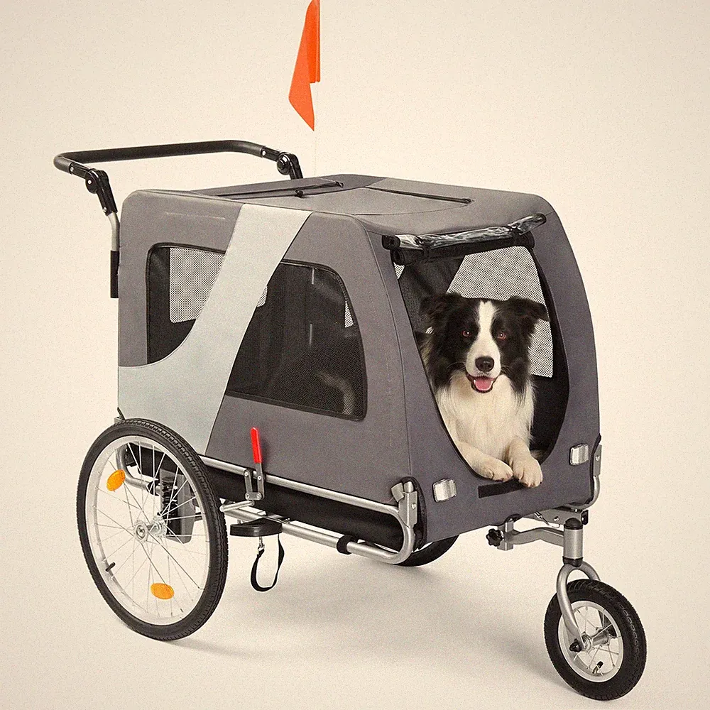 Hunde Anhänger 2-in-1 Transport für Fahrrad Wagen Haustier Faltbar Grau Bis 80kg