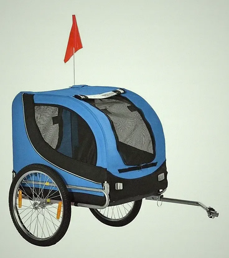 Hunde Fahrradanhänger blau, 2 Räder, Sicherheitsfahne, Deichsel