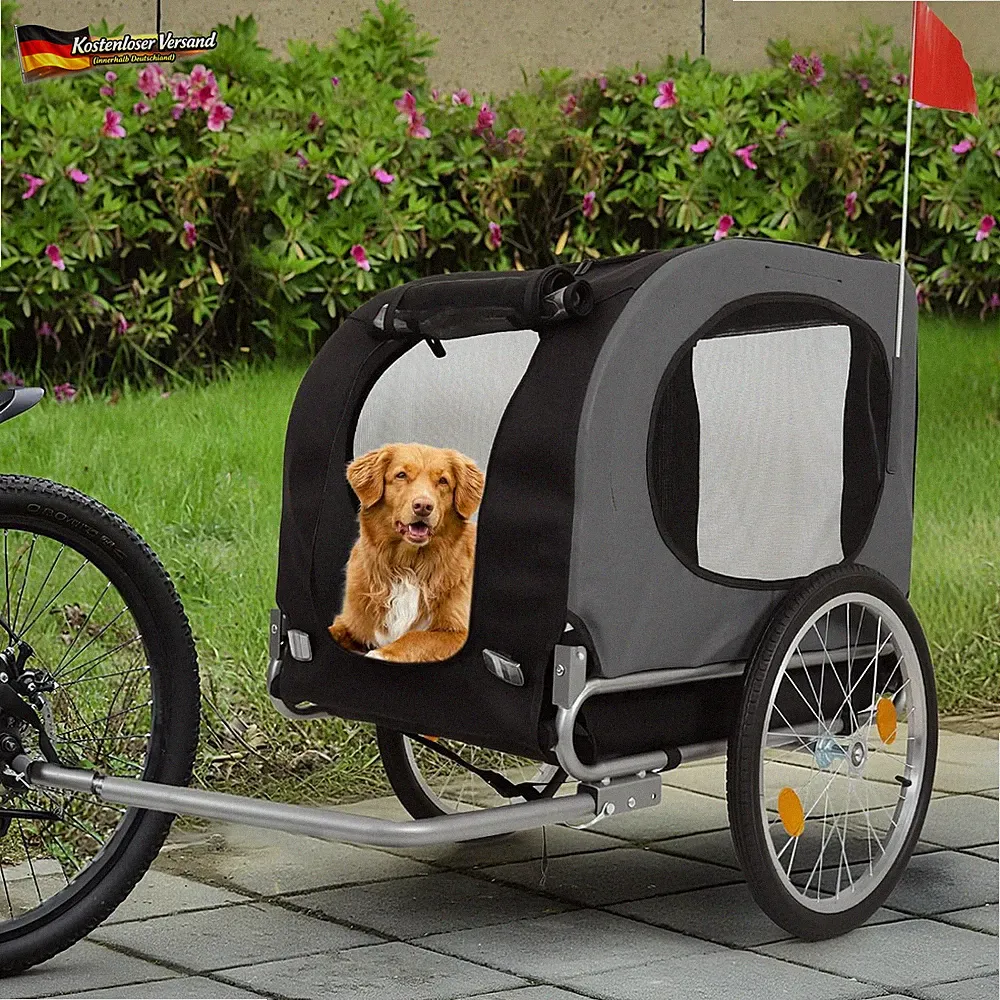 Hunde Fahrradanhänger faltbar 40 kg Stahlrahmen 16 Zoll Reifen outdoor