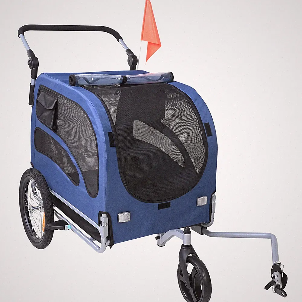 Hundeanhänger 2in1 Fahrradanhänger Hundebuggy Jogger Anhänger blau 45kg