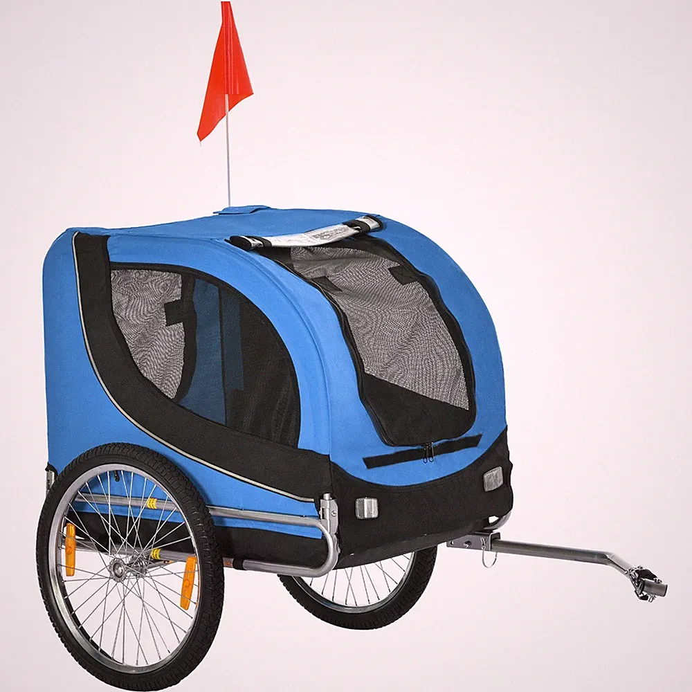 Hundeanhänger Fahrradanhänger Hunde Fahrrad Blau+Schwarz klappbar Fahne