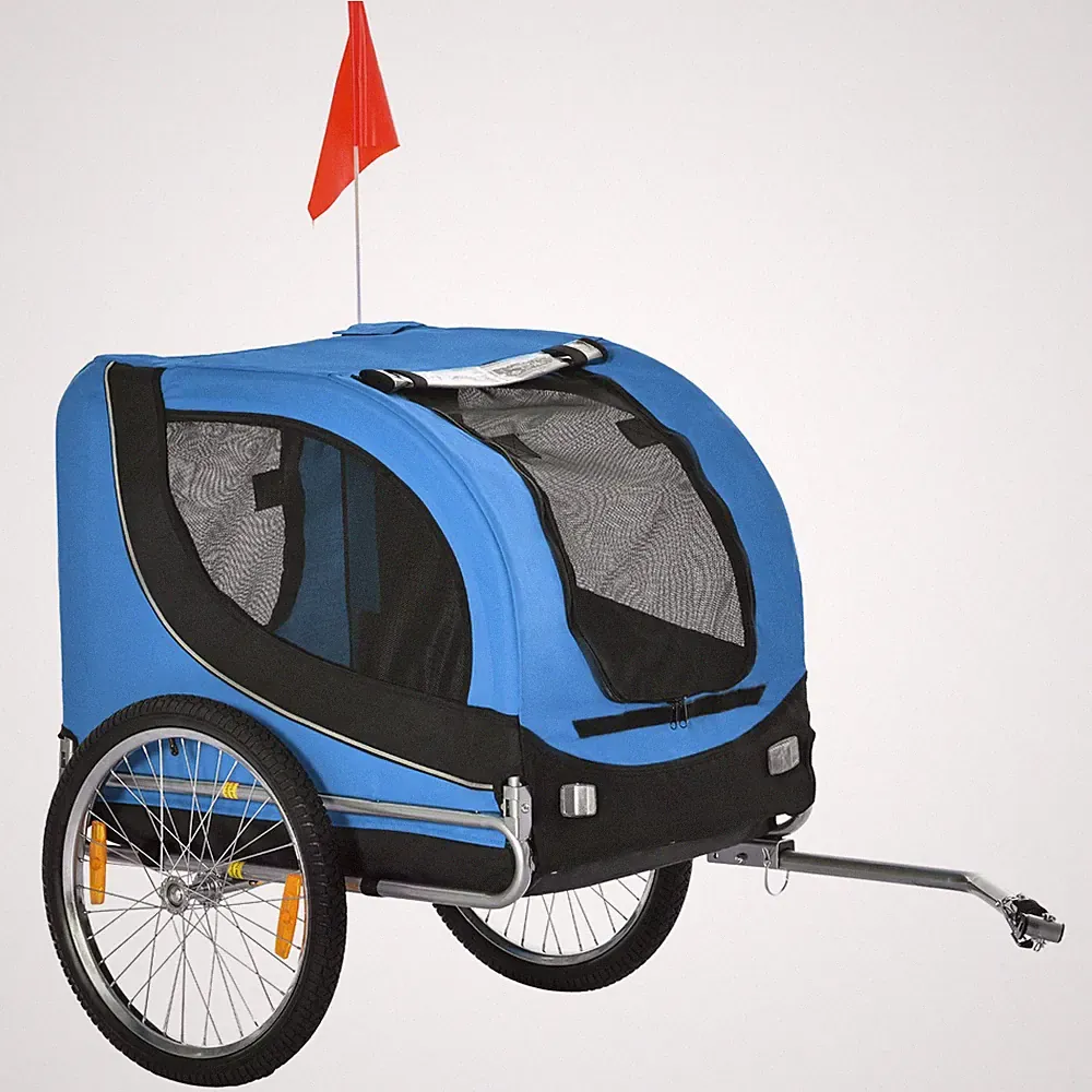 Hundeanhänger Fahrradanhänger Hunde Fahrrad Blau+Schwarz klappbar Fahne