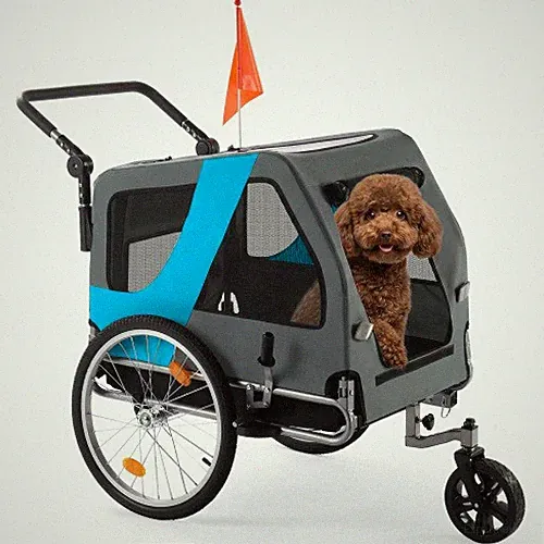 Hundeanhänger Fahrradanhänger Hunde Fahrrad Grau-Blau klappbar Fahne Ca.60kg