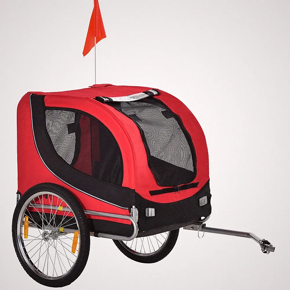 Hundeanhänger Fahrradanhänger Hunde Fahrrad Rot+Schwarz klappbar Fahne