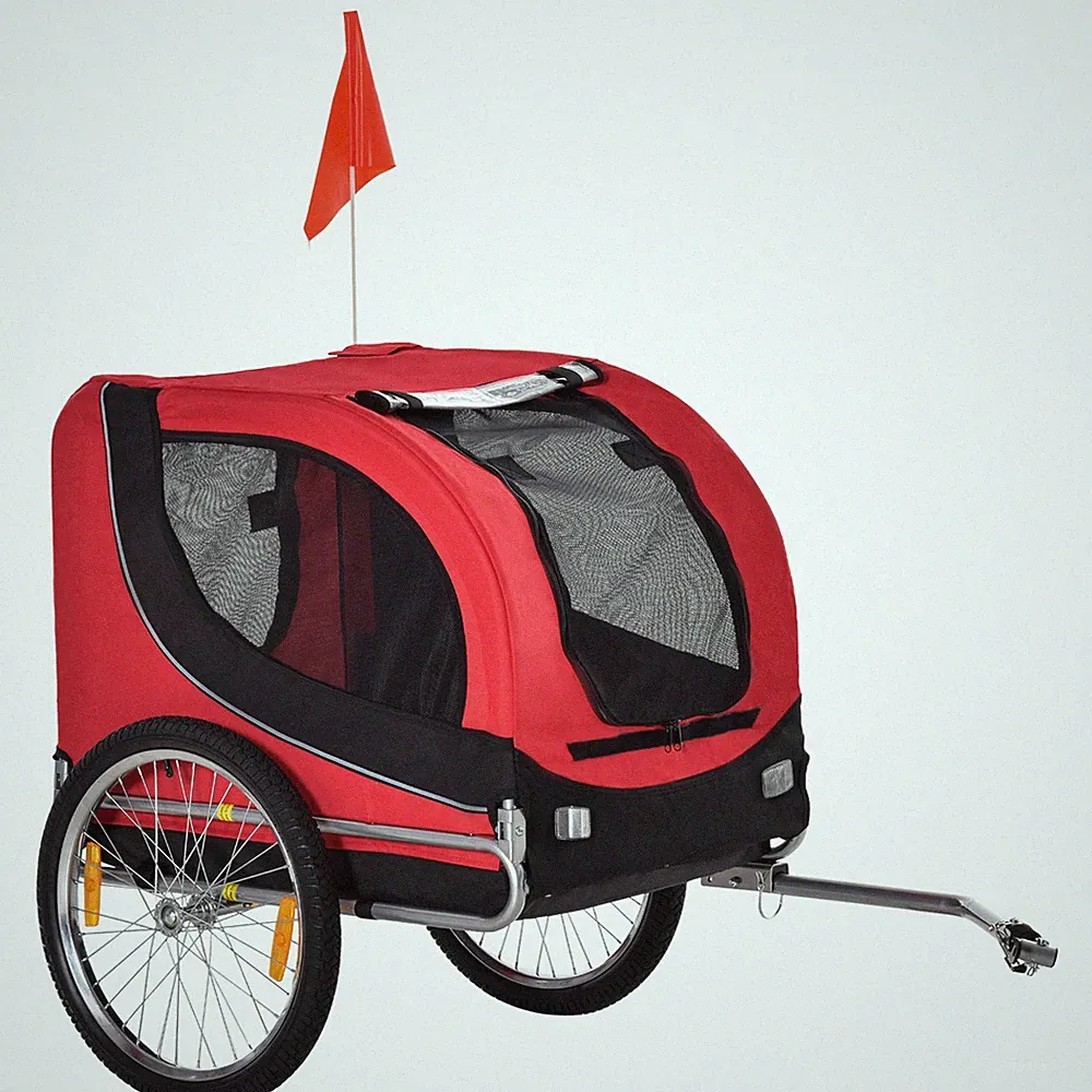 Hundeanhänger Fahrradanhänger Hunde Fahrrad Rot+Schwarz klappbar Fahne