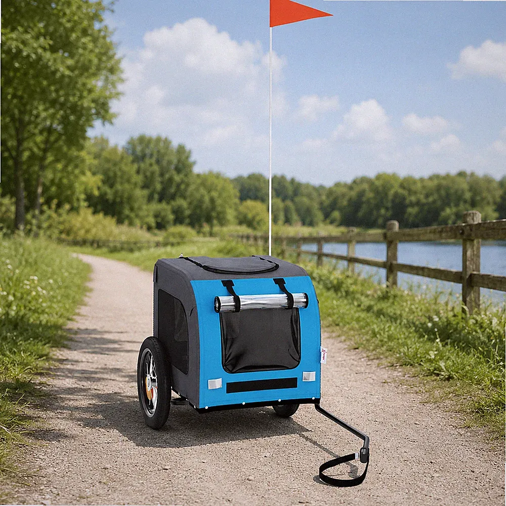 Hundeanhänger Fahrradanhänger Hundetransporter Tieranhänger 30 kg Blau Grau