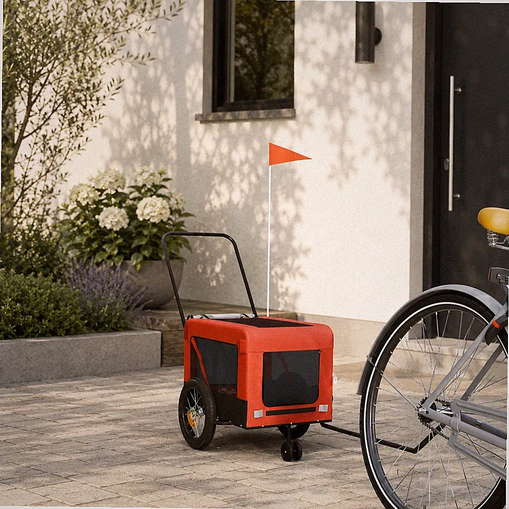 Hundeanhänger Fahrradanhänger Hundetransporter Tieranhänger 30 kg Orange Schwarz