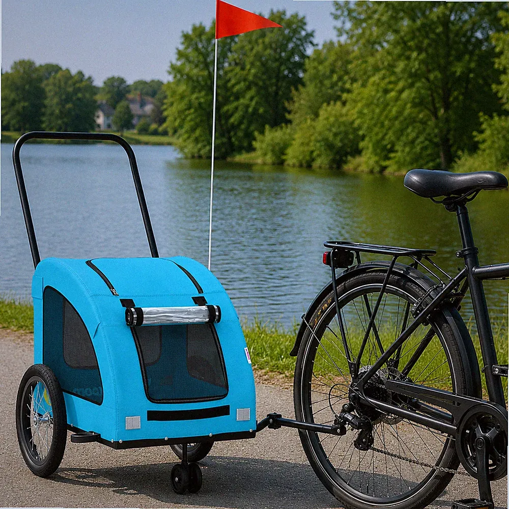 Hundeanhänger Fahrradanhänger Hundetransporter Tieranhänger 45kg Schwarz Blau