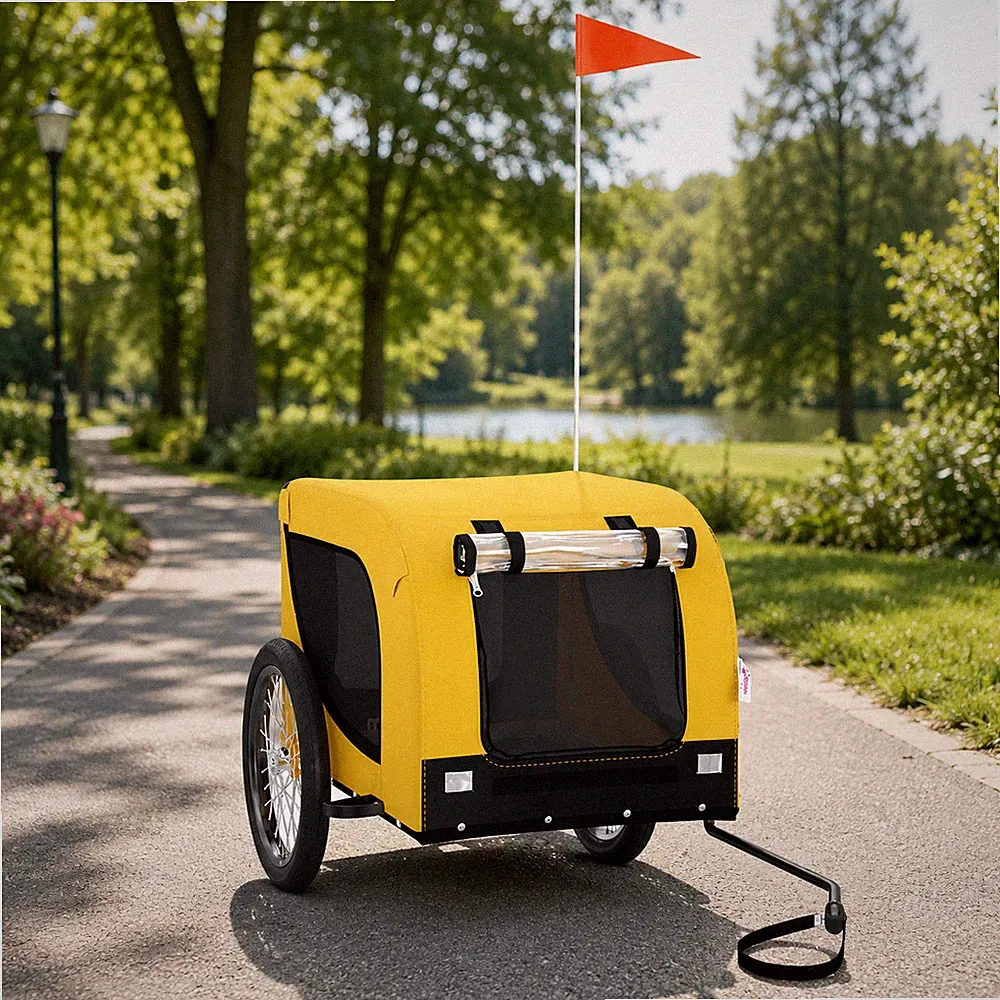Hundeanhänger Fahrradanhänger Hundetransporter Tieranhänger 45kg Schwarz Gelb