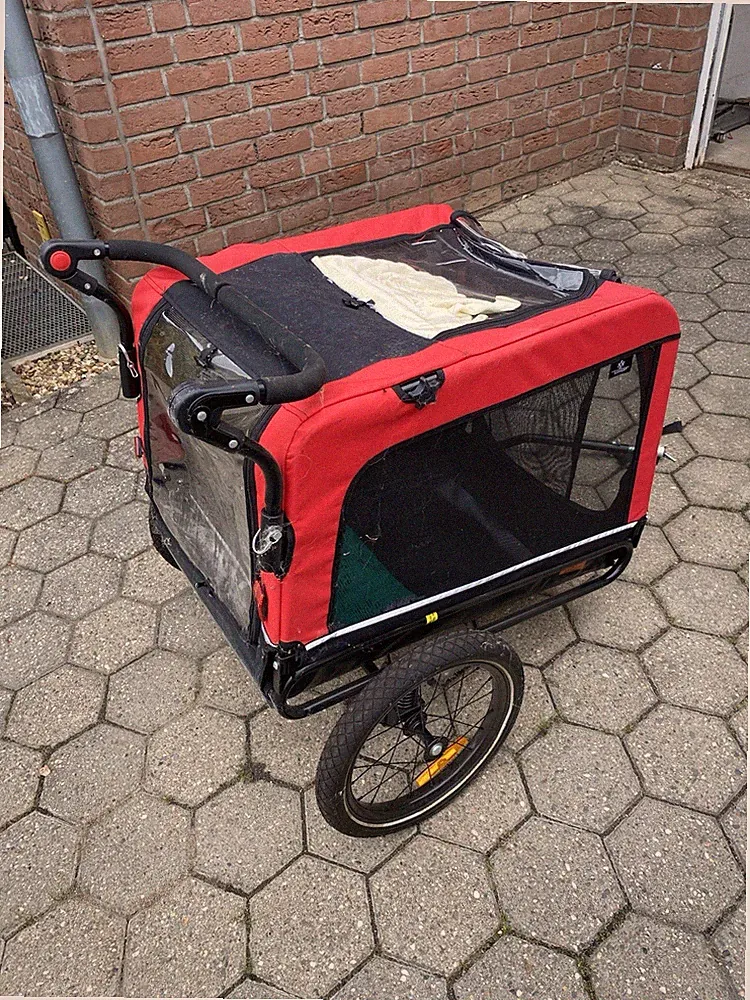 Hundeanhänger Fahrradanhänger Rot+Schwarz, Klappbare Fahne