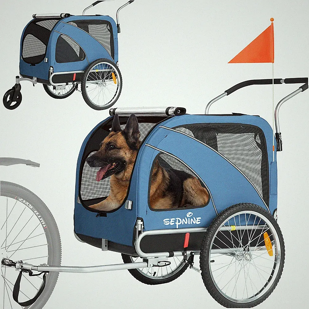 Hundefahrradanhänger 2-in-1, Mit Feststellbremse und Fahrradanschluss