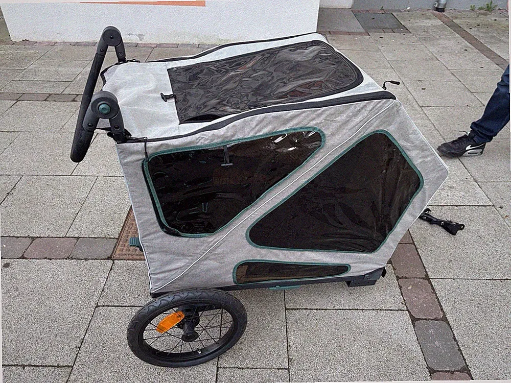 Hundefahrradanhänger Grau/Schwarz, Transportanhänger für Haustiere