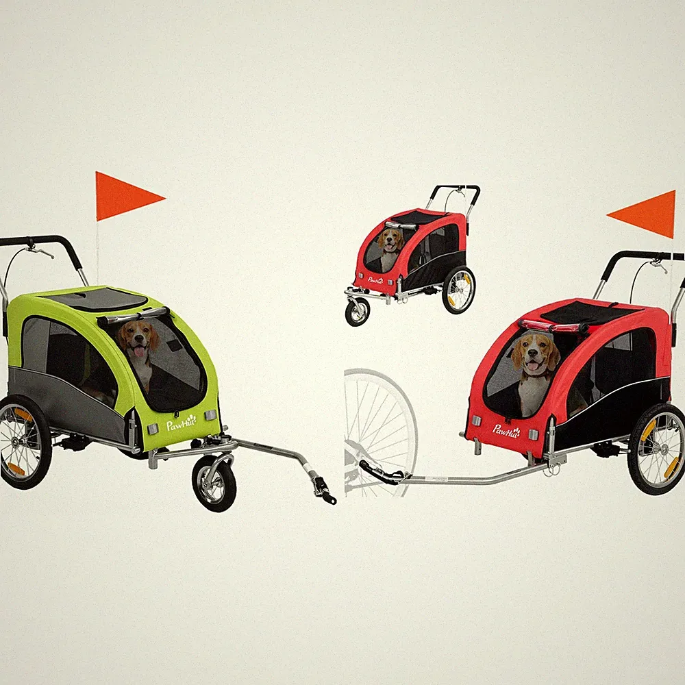 PawHut 2-in-1 Hundeanhänger für Fahrrad Hundebuggy für Hunde bis 20 kg