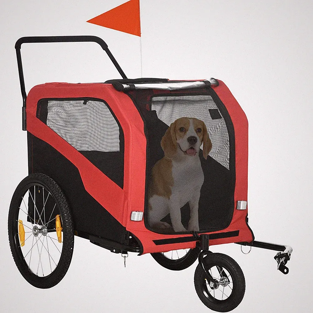PawHut 2 in 1 Hundefahrradanhänger Haustier Kinderwagen für große Hunde mit AHK, Quick-Rel