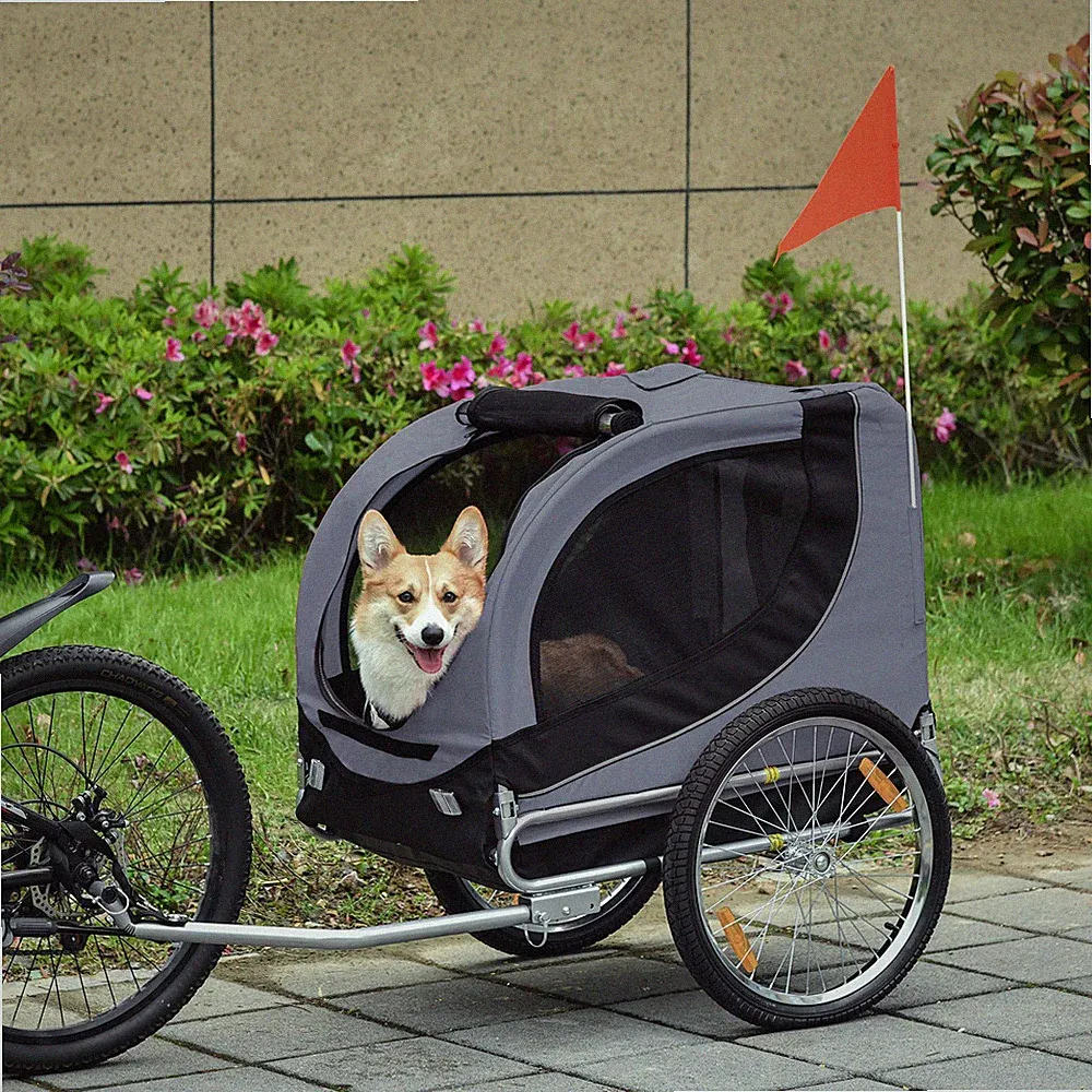 PawHut Fahrradanhänger Hundeanhänger Hunde Fahrrad Tier Anhänger Grau+Schwarz