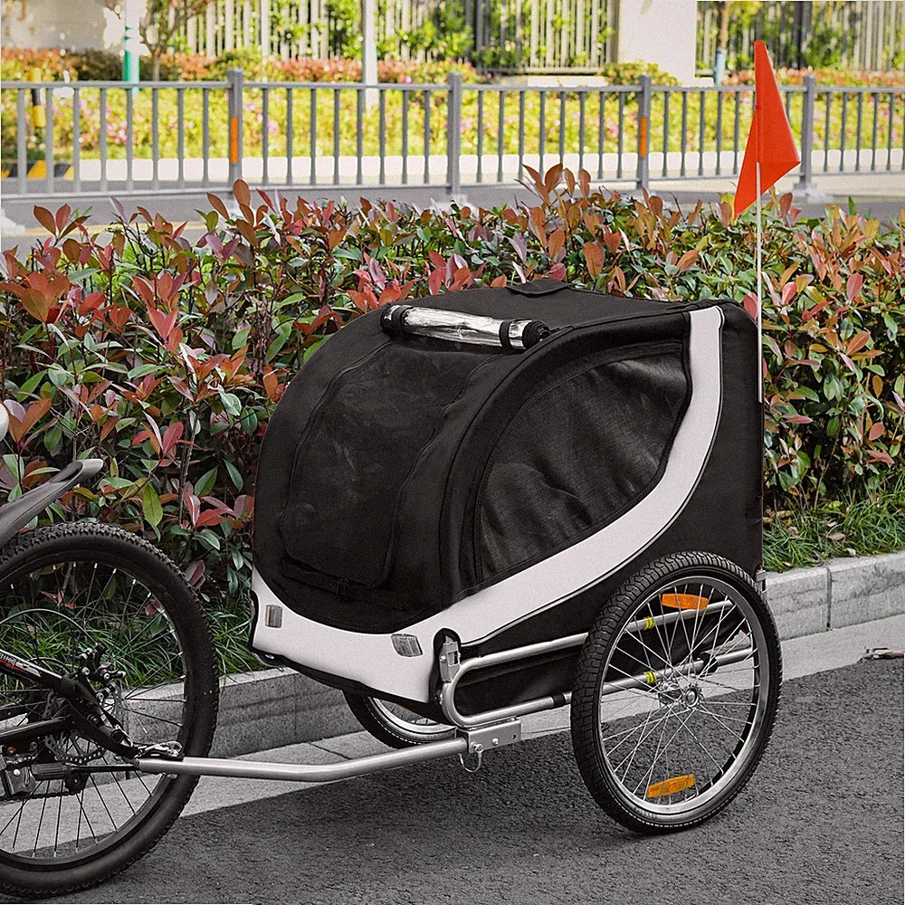 PawHut Fahrradanhänger Hundeanhänger Hunde Fahrrad Tier Anhänger Weiß+Schwarz