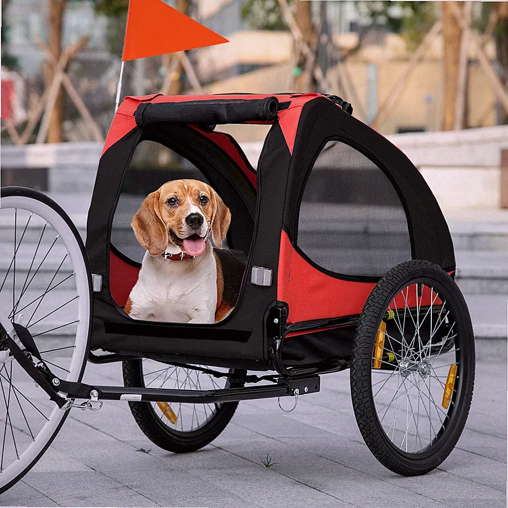PawHut Hundeanhänger, klappbarer Fahrradanhänger, Anhänger für Hunde, Rot