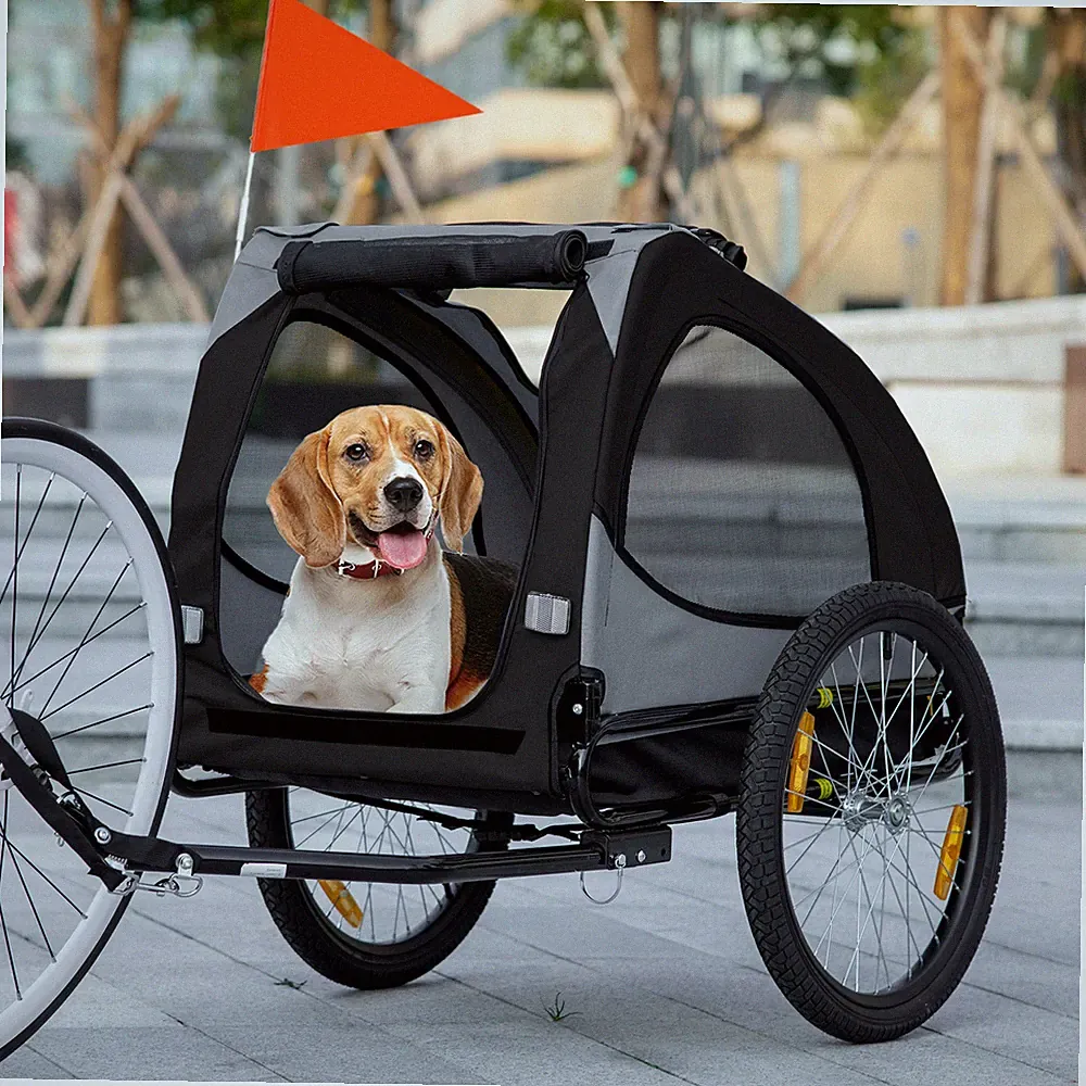 PawHut Hundeanhänger, klappbarer Fahrradanhänger, Anhänger für Hunde, Schwarz