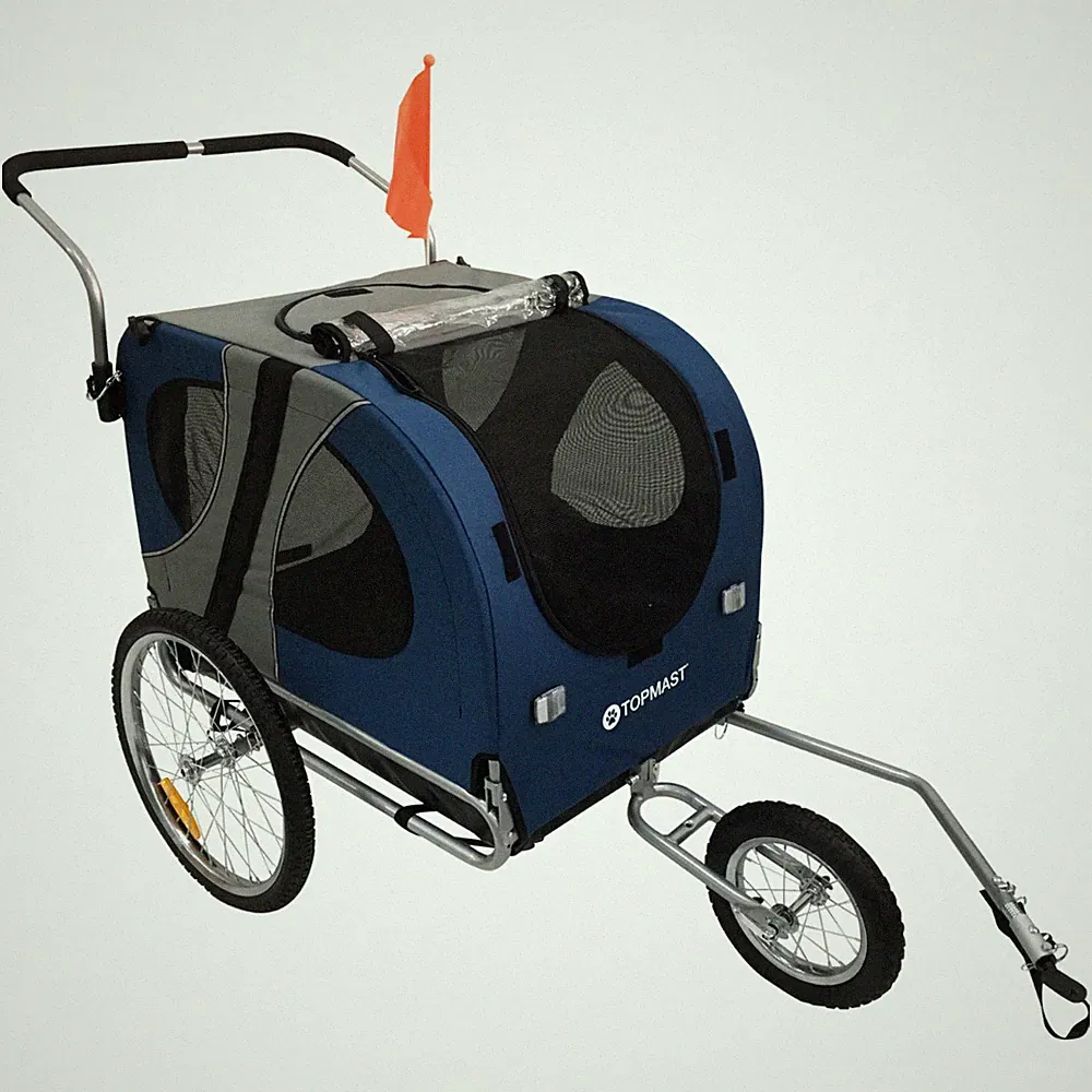 Premium Hundefahrradanhänger - Mit Joggerfunktion - Faltbar - Blau