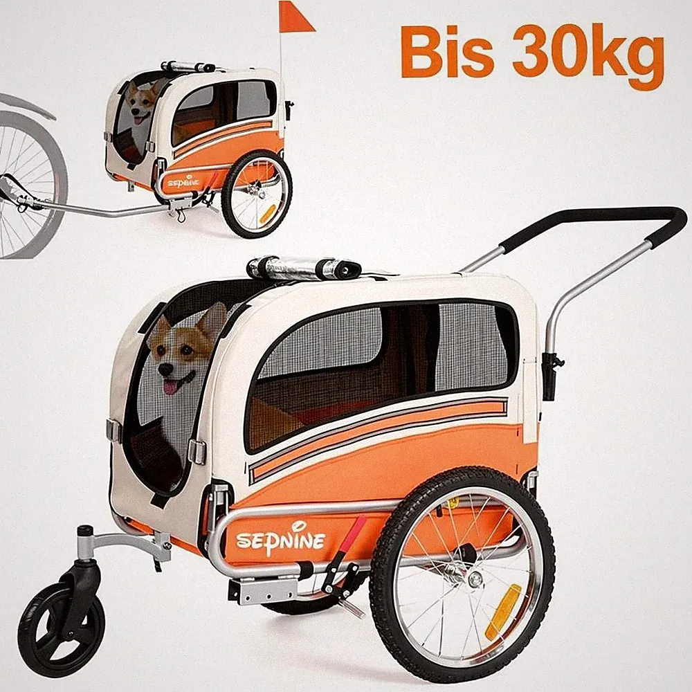 SEPNINE® 2 in 1 Fahrradanhänger für Hunde bis 30 kg Hundeanhänger für Fahrrad EU