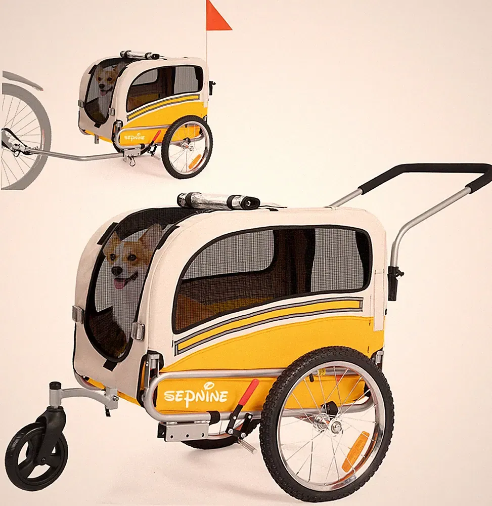 SEPNINE 2 in 1 Fahrradanhänger für Hunde bis 30kg Hundeanhänger für Fahrrad Gelb