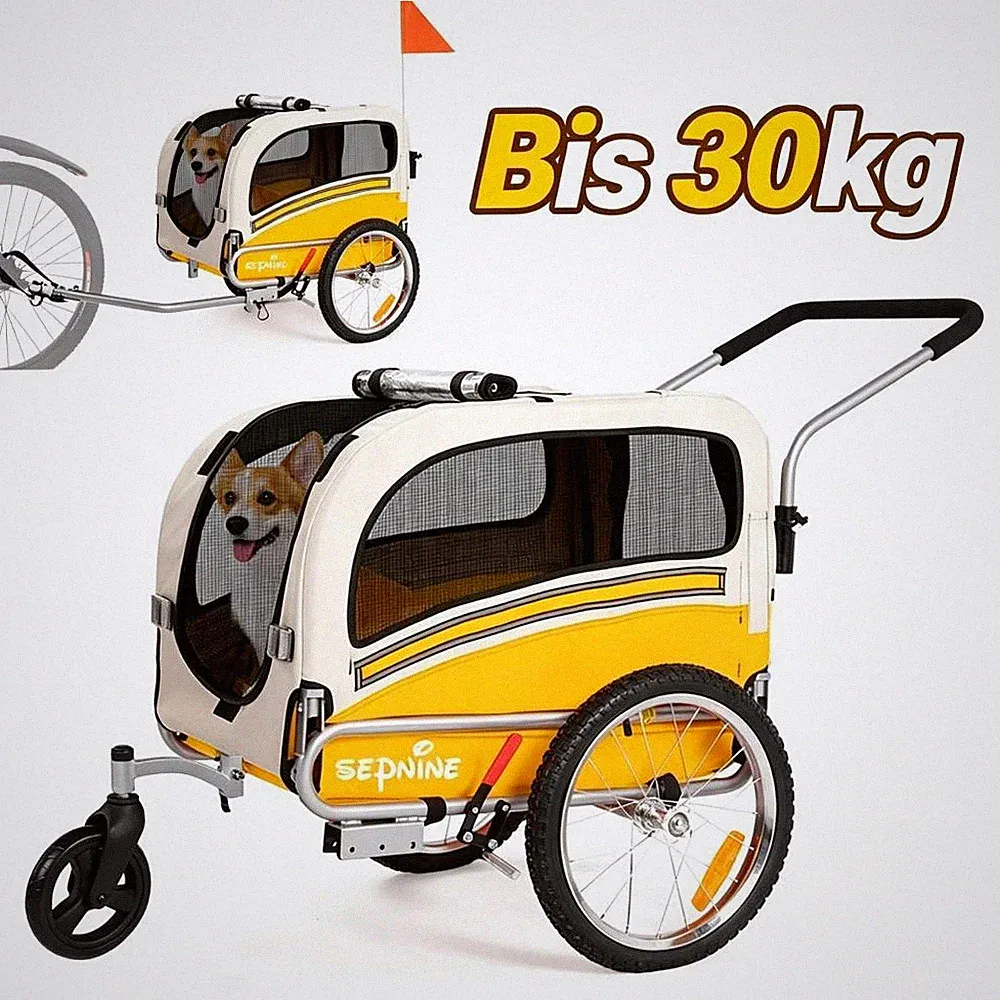 SEPNINE® 2 in 1 Fahrradanhänger für Hunde bis 30kg Hundeanhänger für Fahrrad Neu
