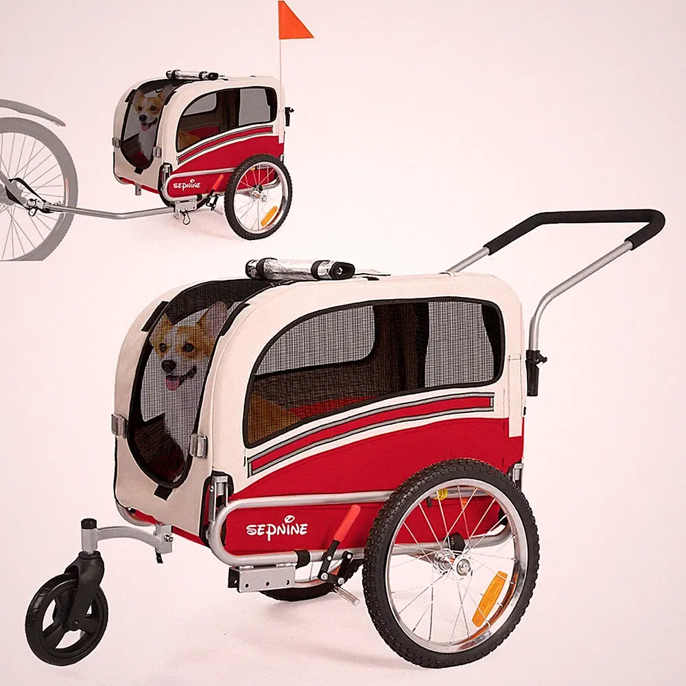 SEPNINE Fahrradanhänger für Hunde 2 in 1 Hundeanhänger für Fahrrad bis zu 30 kg