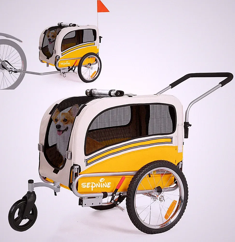 SEPNINE Hundeanhänger 2-in-1 für Fahrrad bis zu 30 kg Fahrradanhänger Faltbar