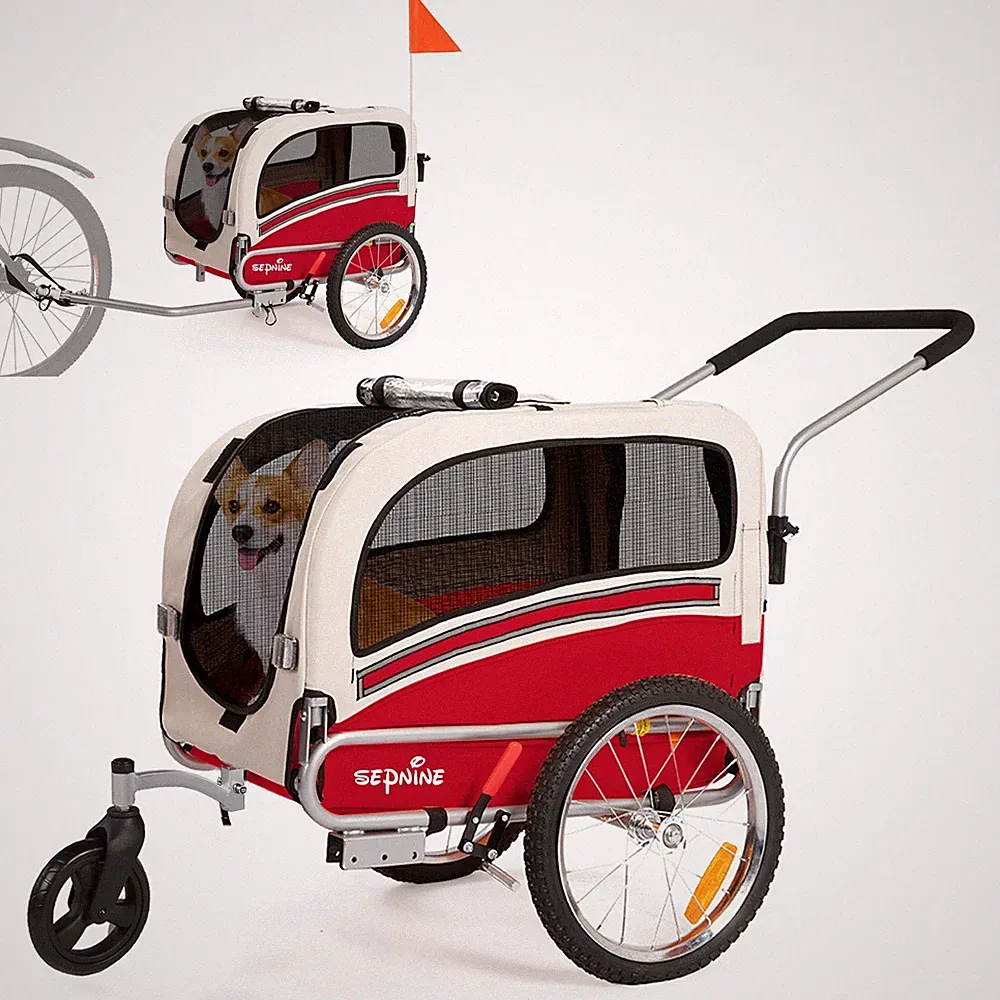 SEPNINE® Hundeanhänger für Fahrrad, 2 in 1 Fahrradanhänger für Hunde bis 30kg DE