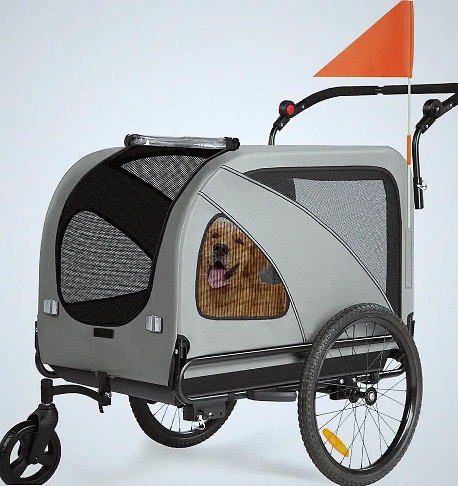 Sepnine XXL Hundeanhänger Fahrradanhänger Jogger 2in1 faltbar Hunde is 50kg Grau