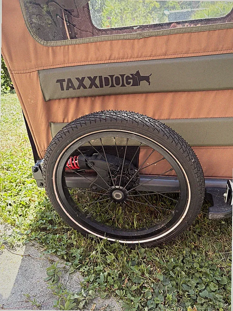 TAXXIDOG Hunde-Fahrradanhänger 2-rädrig, beige/grün, für Hunde Größe L