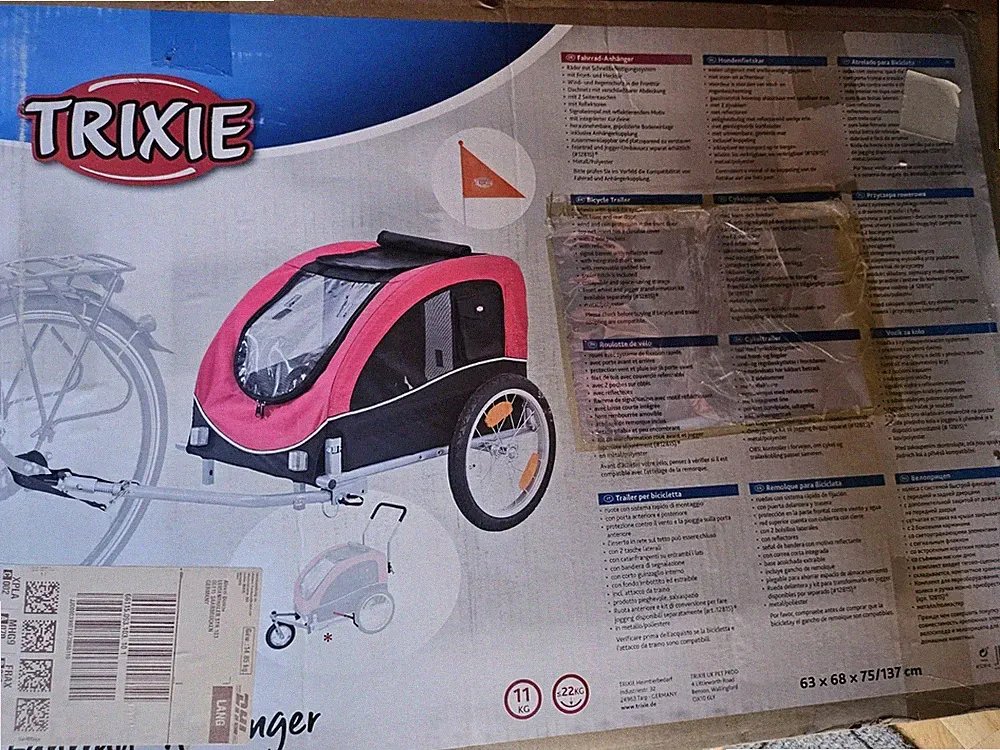 Trixie Fahrradanhänger Hund XL mit Jogger-Umbausatz 12814 pink/grau,2 In 1