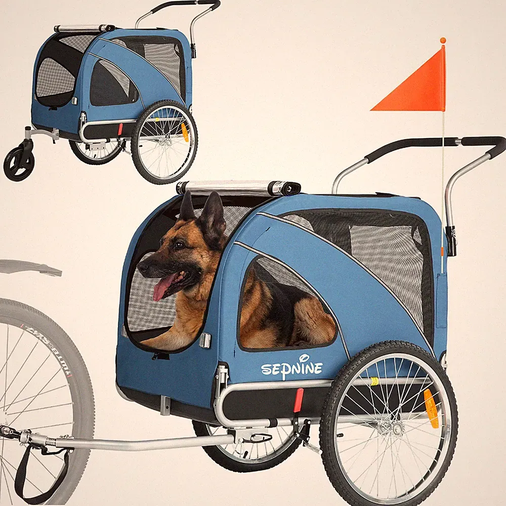 Zusammenklappbarer großer Hundefahrradanhänger,Fünfpunktgurt,mit Fahrradkupplung